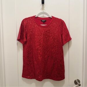 DKNY Red Sequin Short Sleeve Tee